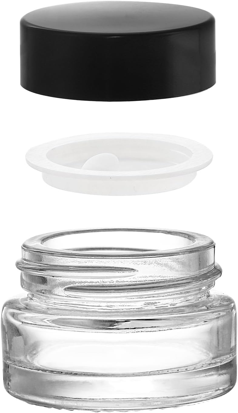 90 Pack 5ml Empty Glass Jars with Black Lid - Refillable Airtight Cosmetics Container for Samples, Skincare, and Travel
