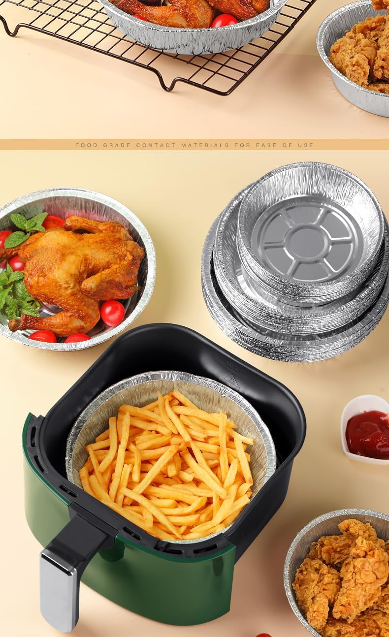 9.05'' Round Tin Foil Pans - Pack of 10, Disposable Aluminum for Baking, Cooking, Storage, Roasting - Freezer & Oven Safe