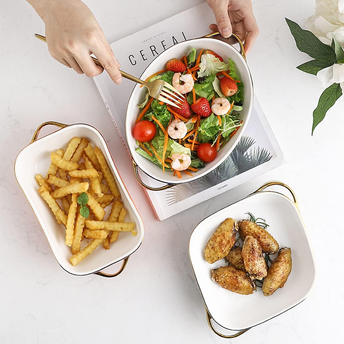 9.4 X 5.4 X 2.2 Inch Ceramic Baking Dish Set with Handle, Porcelain Casserole Dishes for Oven - Red Baking Pans in Multiple Colors