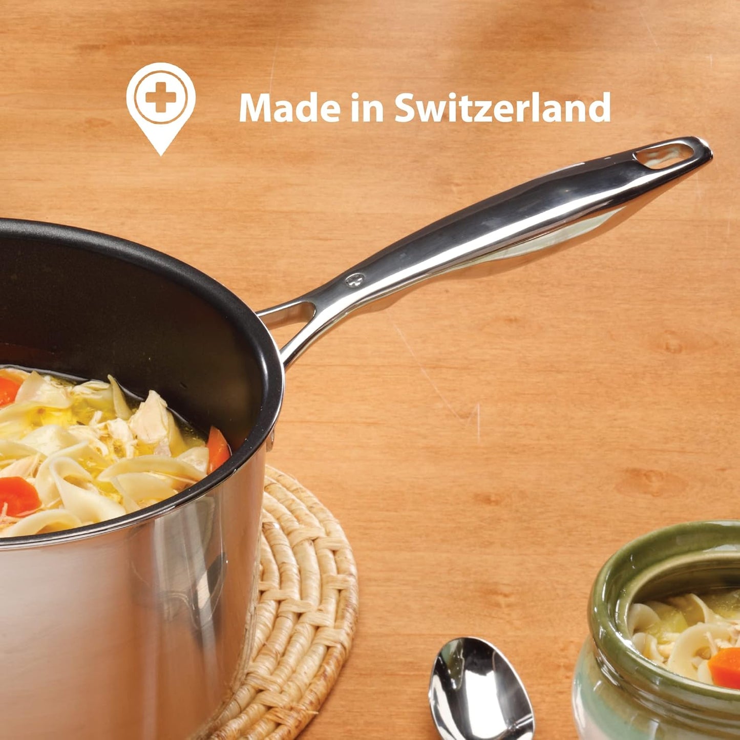 9.5 Inch Swiss Diamond Nonstick Stainless Steel Fry Pan - Induction Ready, Oven and Dishwasher Safe