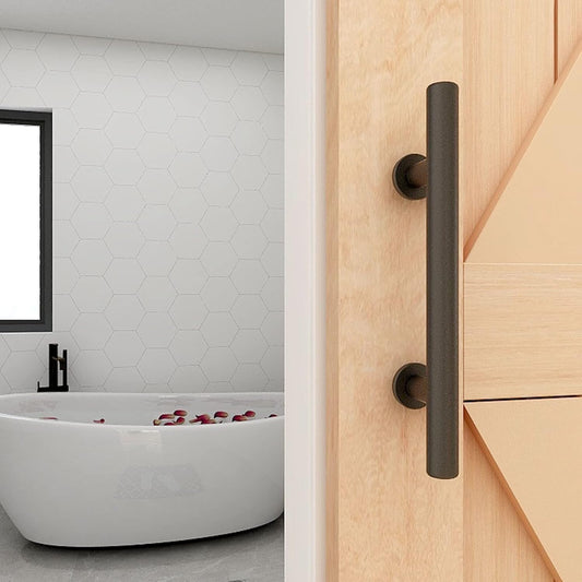 9.5" Modern Sliding Barn Door Pull Handle Set with Flush Hardware in Black Powder Coated Finish - Heavy Duty Anti-Rust Design