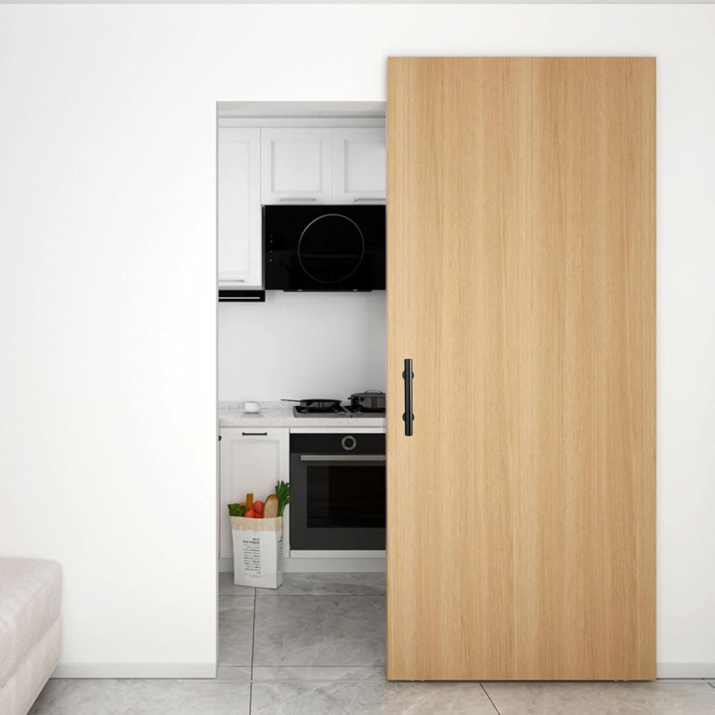 9.5" Modern Sliding Barn Door Pull Handle Set with Flush Hardware in Black Powder Coated Finish - Heavy Duty Anti-Rust Design