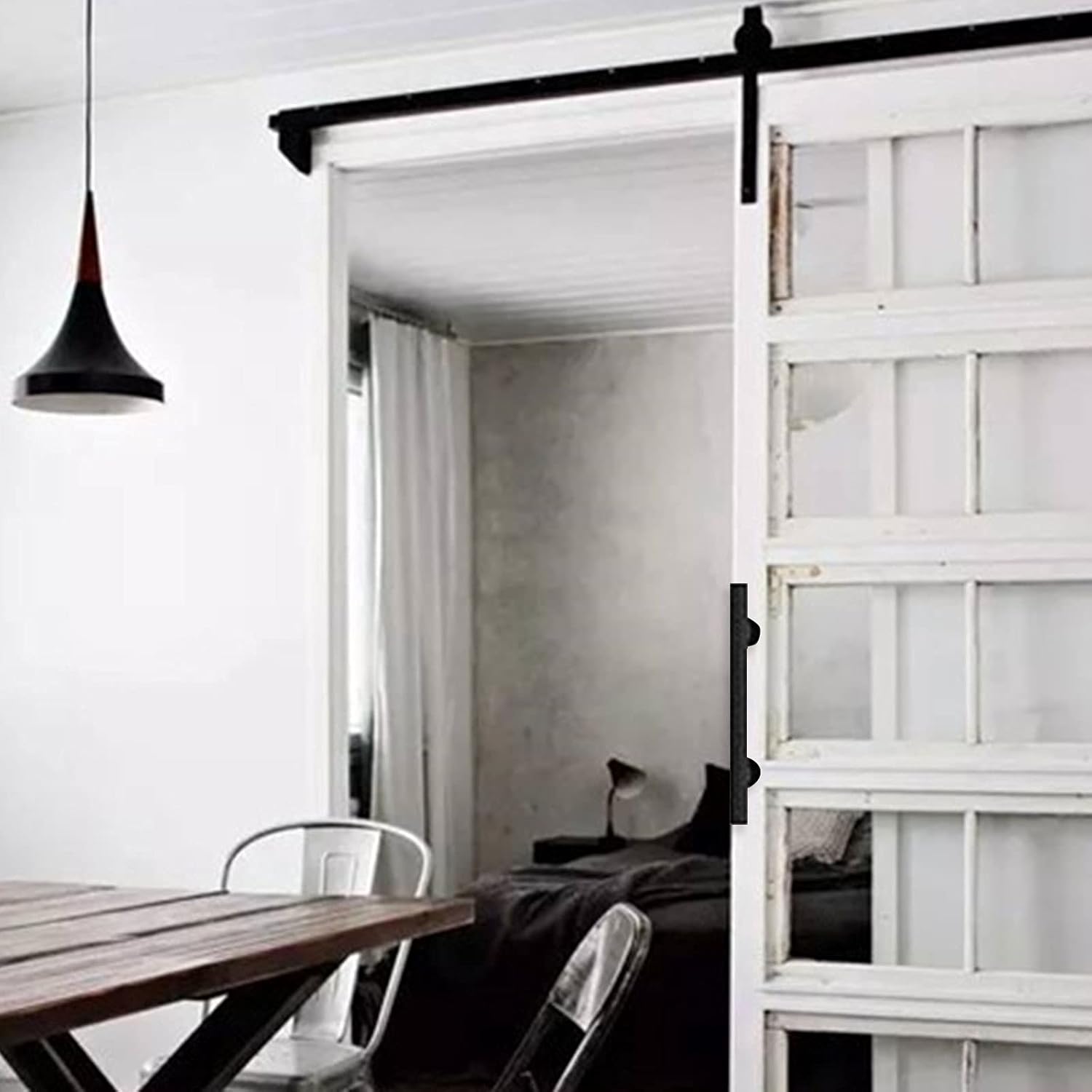 9.5" Modern Sliding Barn Door Pull Handle Set with Flush Hardware in Black Powder Coated Finish - Heavy Duty Anti-Rust Design