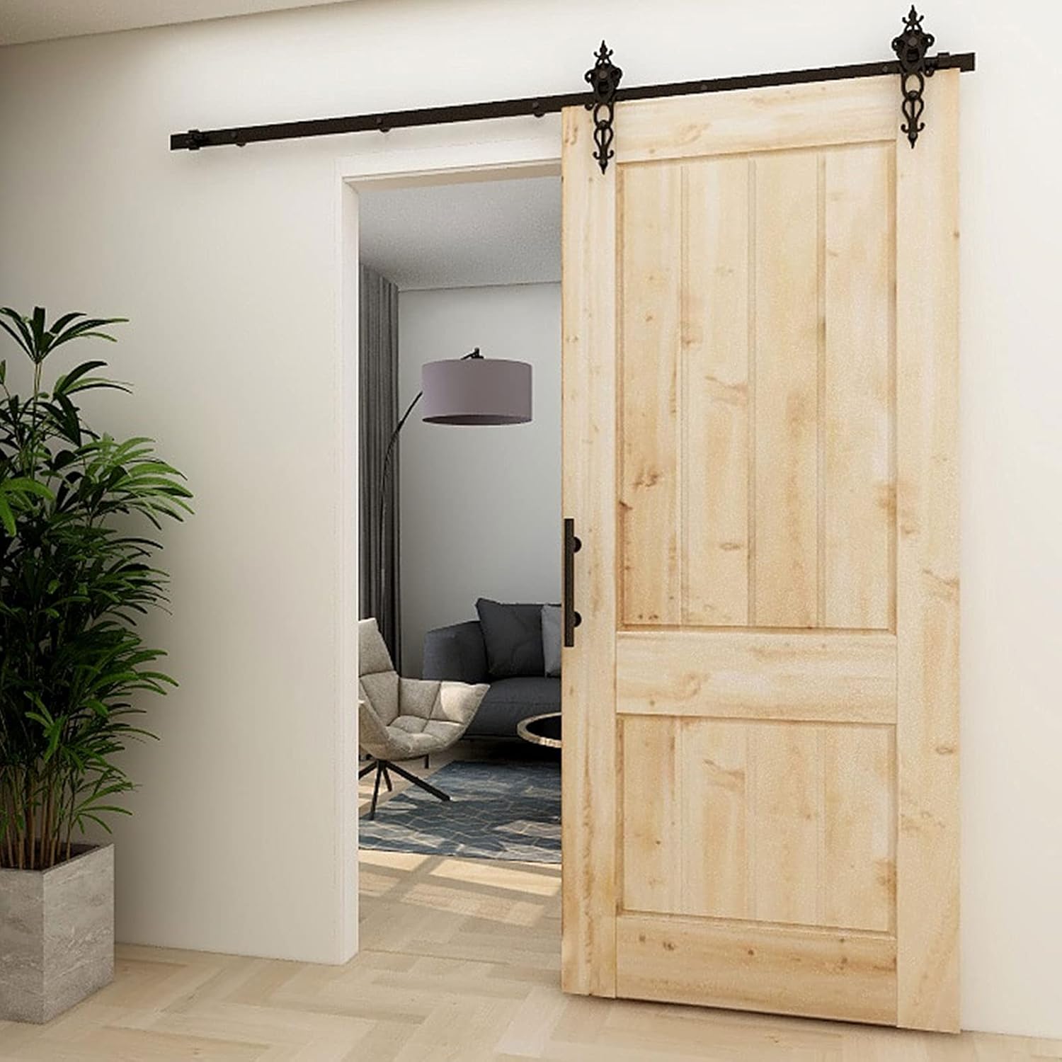 9.5" Modern Sliding Barn Door Pull Handle Set with Flush Hardware in Black Powder Coated Finish - Heavy Duty Anti-Rust Design