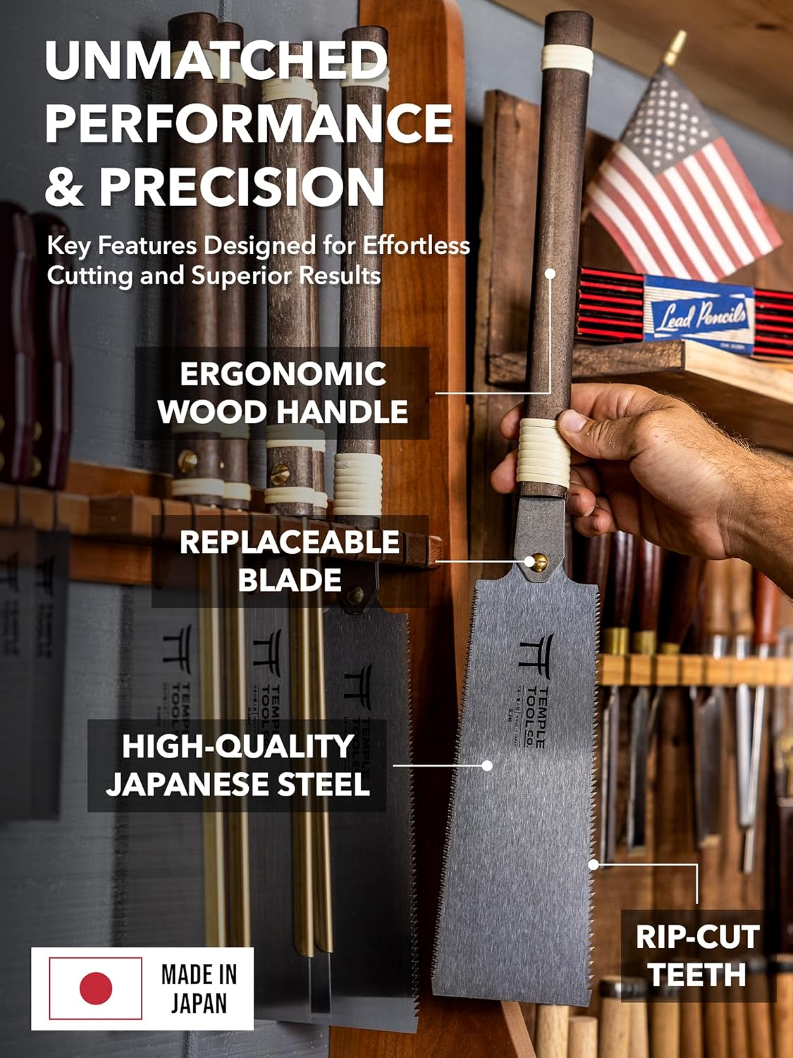 9.5 Ryoba Japanese Pull Saw for Dovetails, Joinery, Cutting Boards - Temple Tool Co.