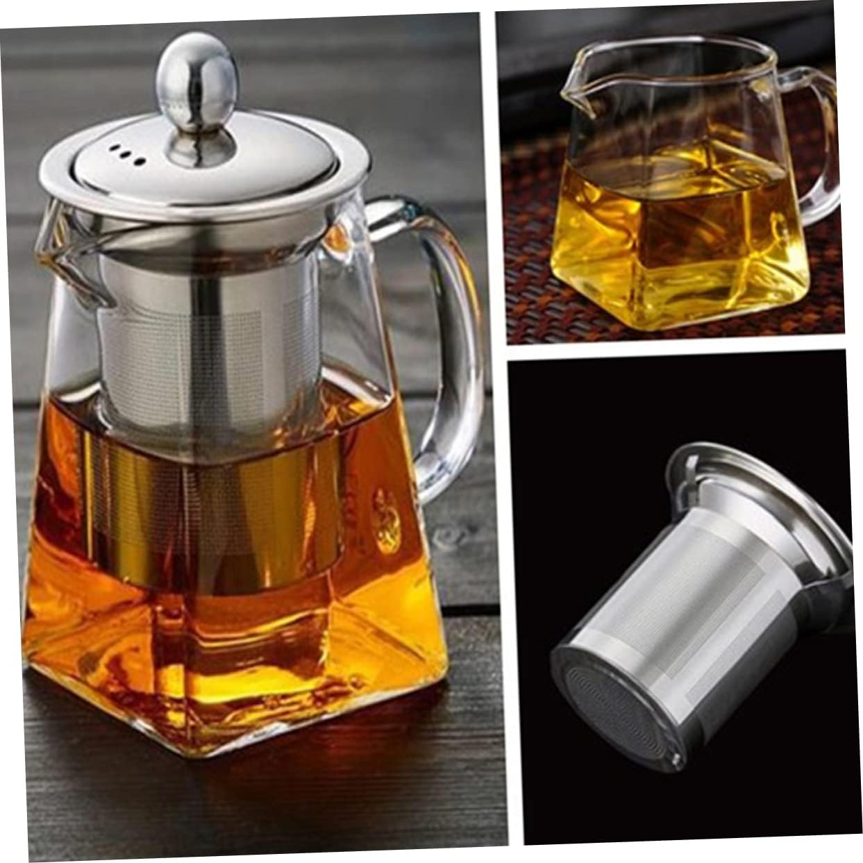 950ml Square Glass Tea Kettle with Heat Resistant Pot and Filter for Tea Extraction by IMIKEYA