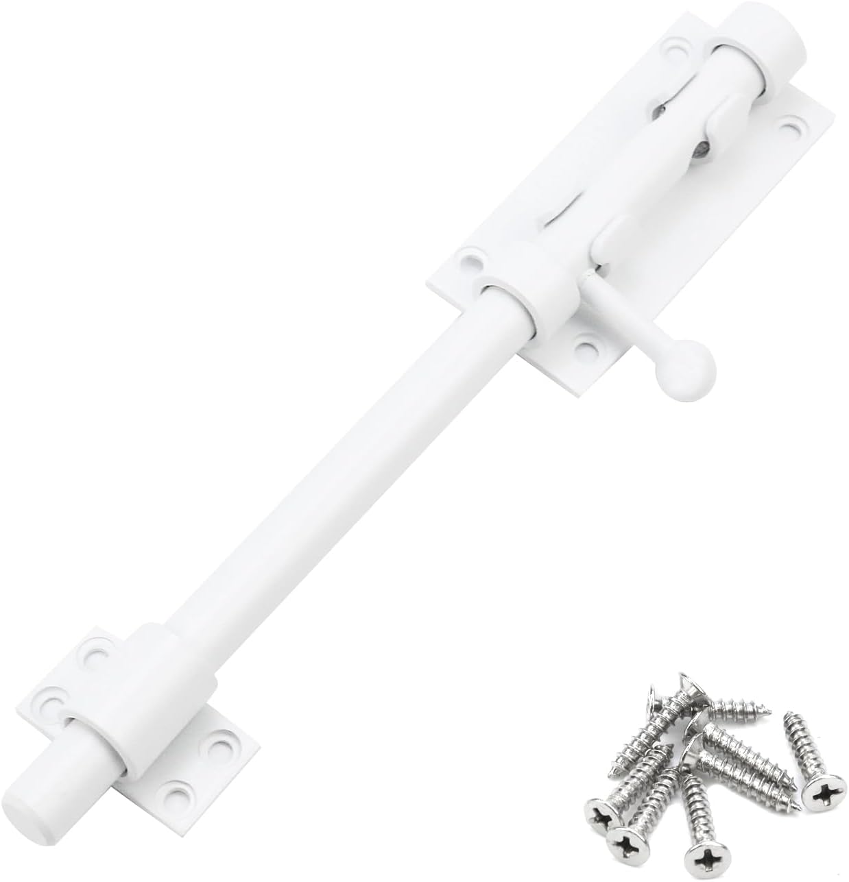 9.65" Heavy Duty Stainless Steel Slide Bolt Gate Latch with Padlock Hole - White Barrel Bolt Lock for Barn, Yard, Fence, Shed