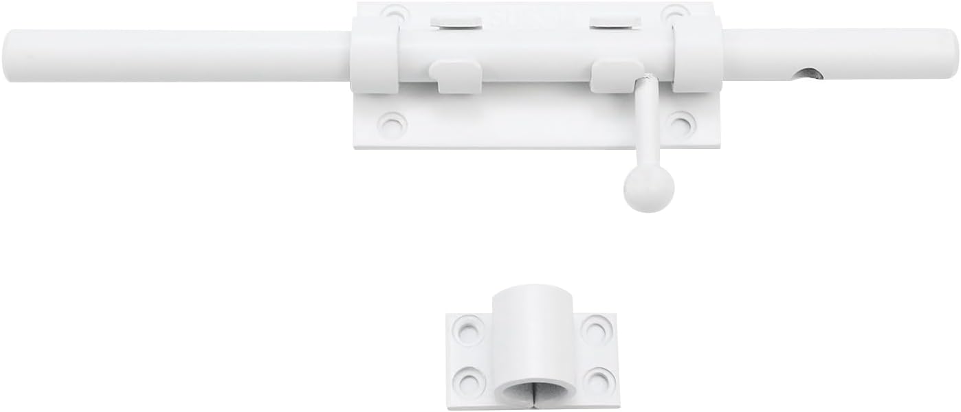 9.65" Heavy Duty Stainless Steel Slide Bolt Gate Latch with Padlock Hole - White Barrel Bolt Lock for Barn, Yard, Fence, Shed