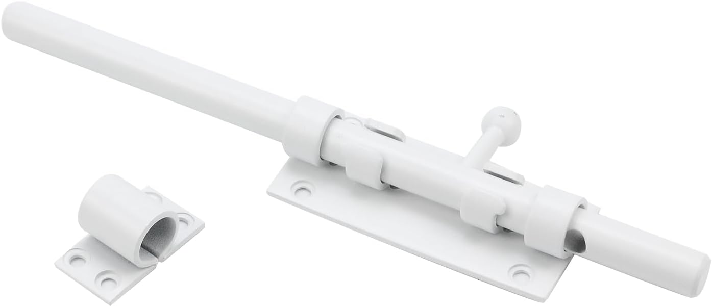 9.65" Heavy Duty Stainless Steel Slide Bolt Gate Latch with Padlock Hole - White Barrel Bolt Lock for Barn, Yard, Fence, Shed