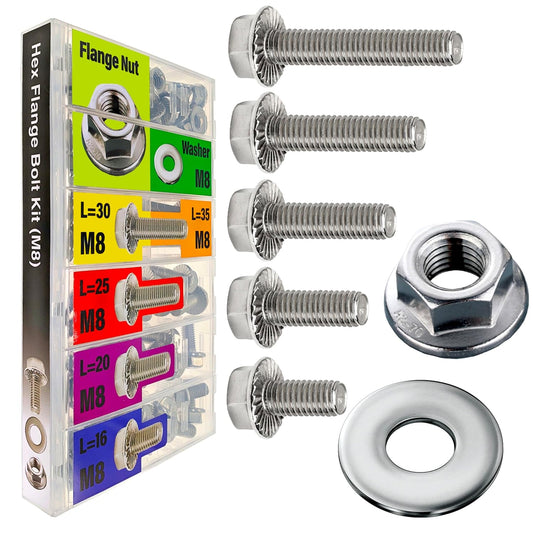 96pcs Metric Hex Flanged Bolt and Nuts Kit Set, M8 Bolt Assortment with Flat Washers - 304 Stainless Steel