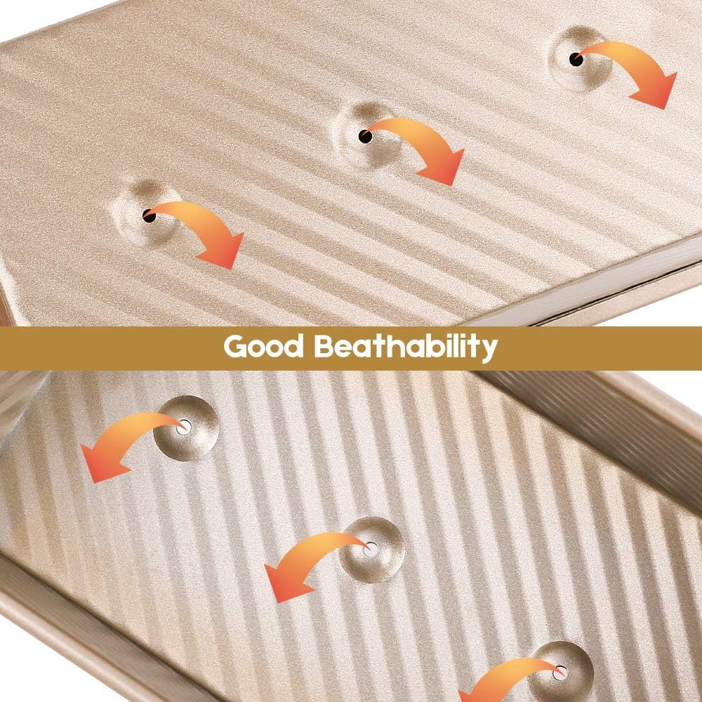 9x4 Inch Pullman Loaf Pan with Lid for Baking Homemade Bread - Non-Stick Carbon Steel Bread Pan with 1 lb Capacity - Sandwich Mold Bakeware Gold Color