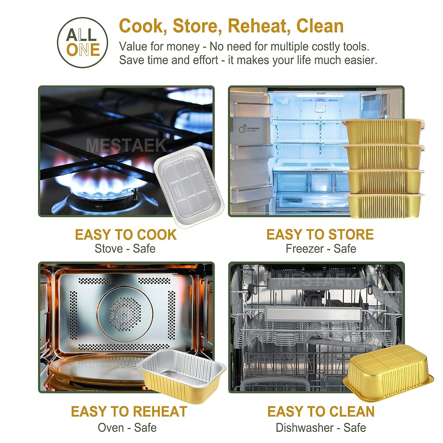 9"x6.5" Heavy Duty Foil Pans with Snap-On Lids (5 Pack) | Reusable 61oz Aluminum Containers for Baking and Cooking