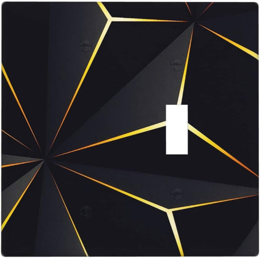 Abstraction Light Switch Cover Plate Combo - 2 Gang 1 Blank/1 Toggle Black Gold Decor Wall Plates for Farmhouse Bedroom Kitchen Living Room