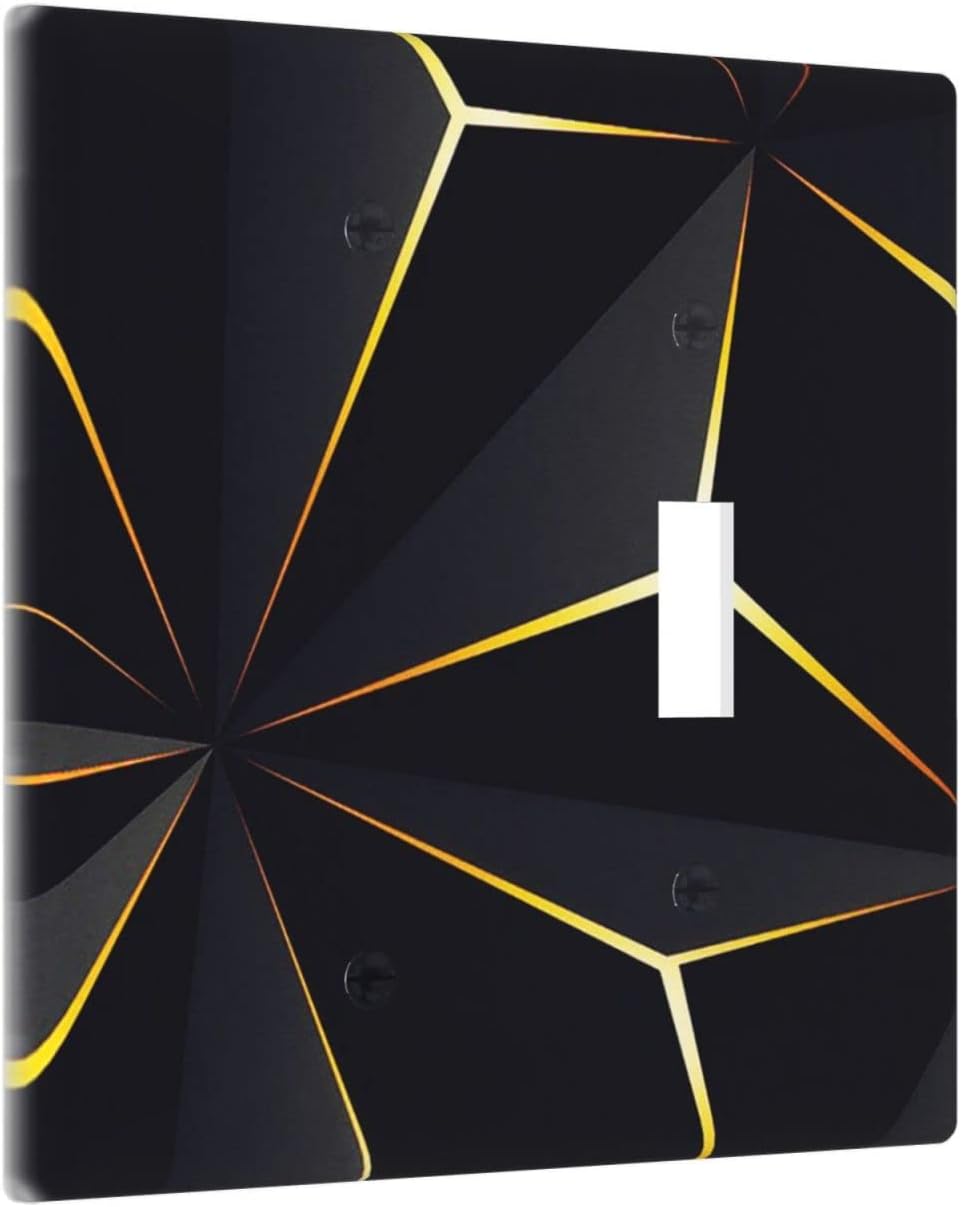 Abstraction Light Switch Cover Plate Combo - 2 Gang 1 Blank/1 Toggle Black Gold Decor Wall Plates for Farmhouse Bedroom Kitchen Living Room