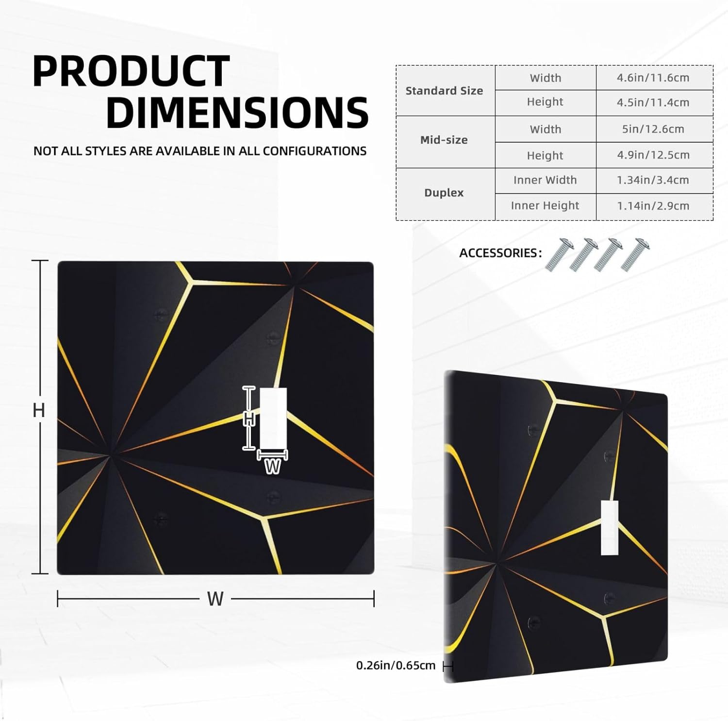 Abstraction Light Switch Cover Plate Combo - 2 Gang 1 Blank/1 Toggle Black Gold Decor Wall Plates for Farmhouse Bedroom Kitchen Living Room