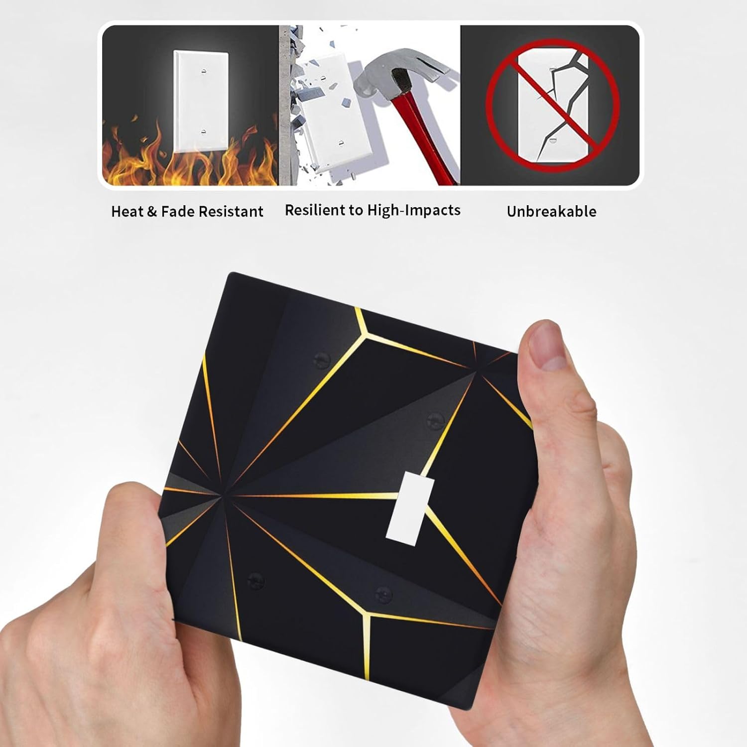 Abstraction Light Switch Cover Plate Combo - 2 Gang 1 Blank/1 Toggle Black Gold Decor Wall Plates for Farmhouse Bedroom Kitchen Living Room