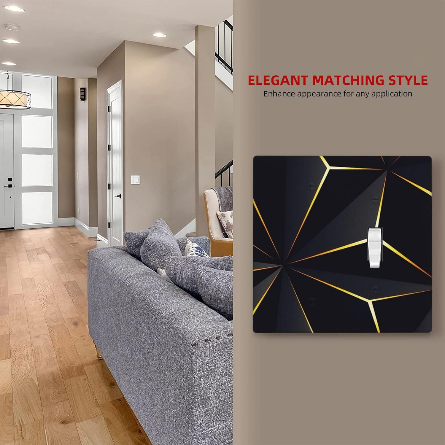 Abstraction Light Switch Cover Plate Combo - 2 Gang 1 Blank/1 Toggle Black Gold Decor Wall Plates for Farmhouse Bedroom Kitchen Living Room