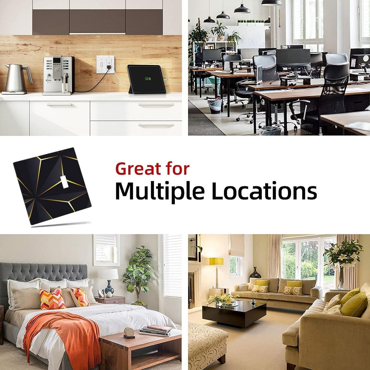 Abstraction Light Switch Cover Plate Combo - 2 Gang 1 Blank/1 Toggle Black Gold Decor Wall Plates for Farmhouse Bedroom Kitchen Living Room