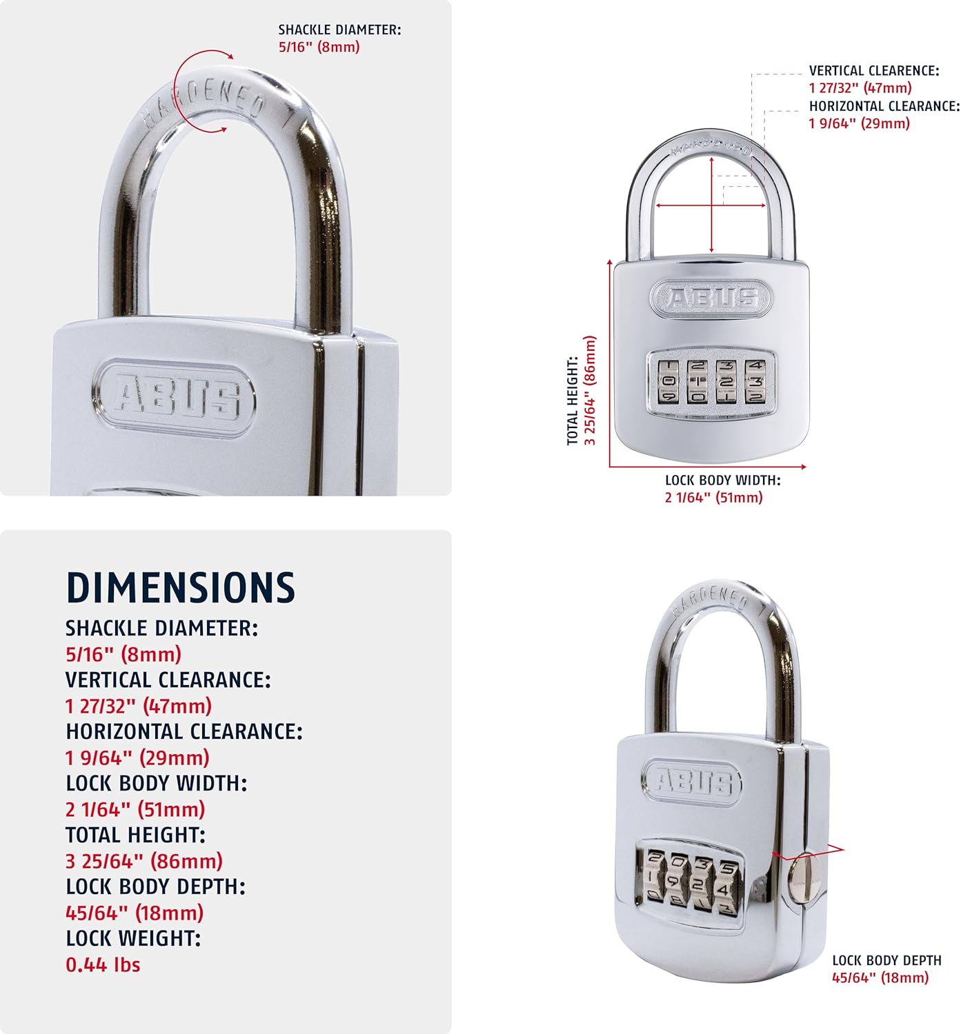ABUS 160/50 B 160 All Weather Chrome Combination Padlock in Black/Silver, 4-Dial Security - WildKart