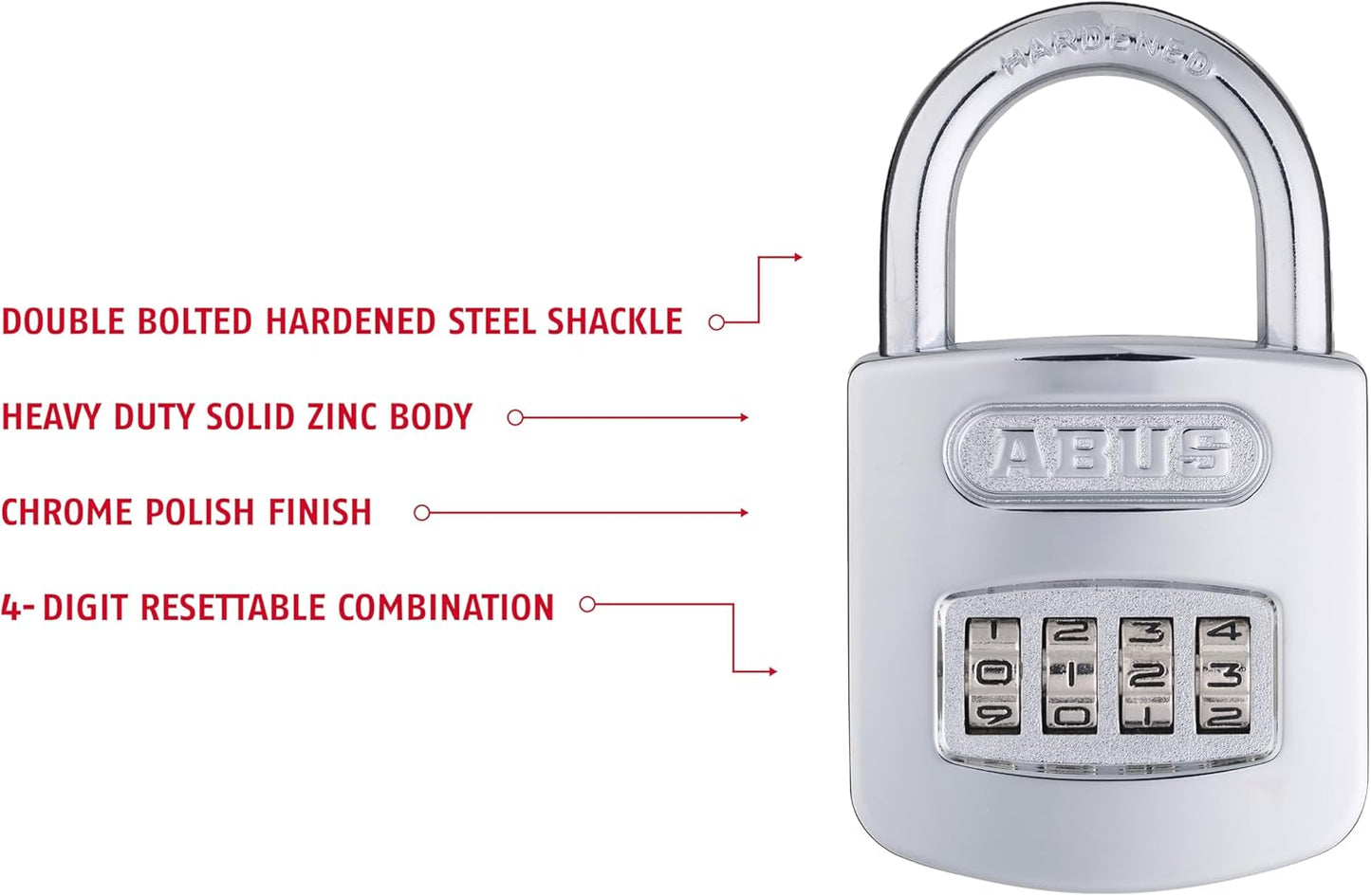 ABUS 160/50 B 160 All Weather Chrome Combination Padlock in Black/Silver, 4-Dial Security - WildKart