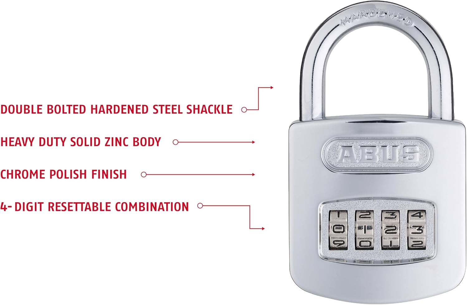 ABUS 160/50 B 160 All Weather Chrome Combination Padlock in Black/Silver, 4-Dial Security - WildKart
