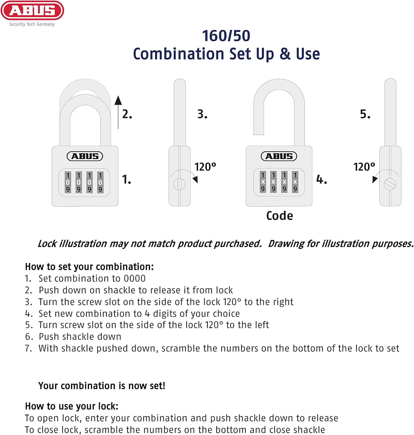 ABUS 160/50 B 160 All Weather Chrome Combination Padlock in Black/Silver, 4-Dial Security - WildKart