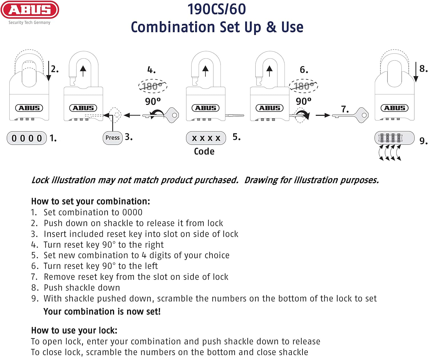 ABUS 190CS/60 High Security Combination Padlock with Solid Steel Body and Closed Shackle - WildKart