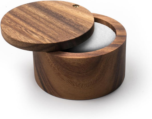 Acacia Wood Salt Cellar by Ironwood Gourmet - 4x4x2.5 Inches, Appalachian Design, Brown Color