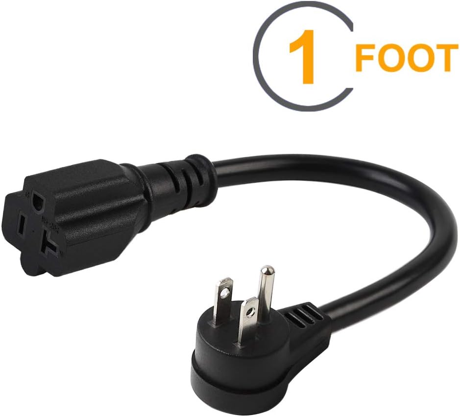 ACBROAD 15 Amp to 20 Amp Plug Adapter Cable - UL Listed 14AWG, 1 Foot, NEMA 5-15P to 5-15/20R - 15 Amp Household Plug to 20 Amp T-Blade Power Cable