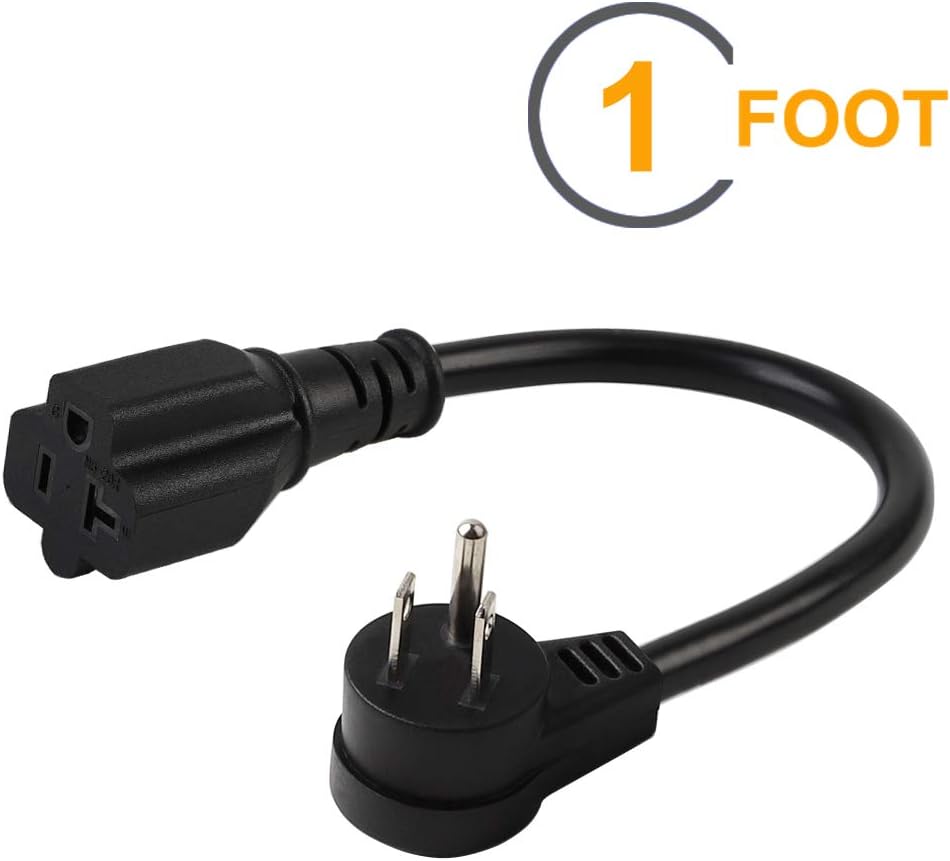 acbroad Right Angle 15A to 20A UL Listed Plug Adapter Cable 14AWG 1Ft NEMA 5-15P to 5-15/20R Household to T-Blade Power Cable