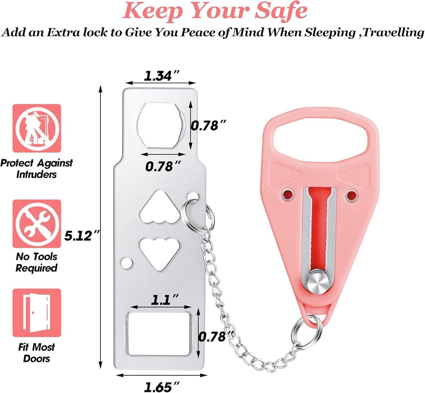 AceMining Pink Portable Door Lock for Home Security and Privacy - Travel Lockdown Lock for Traveling, Hotel, Apartment, College - 1 Pack