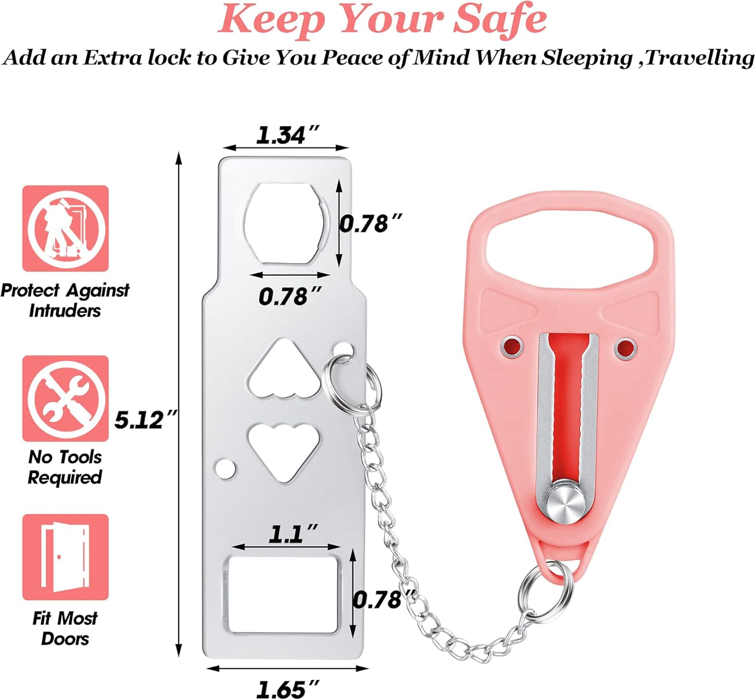 AceMining Pink Portable Door Lock for Home Security and Privacy - Travel Lockdown Lock for Traveling, Hotel, Apartment, College - 1 Pack
