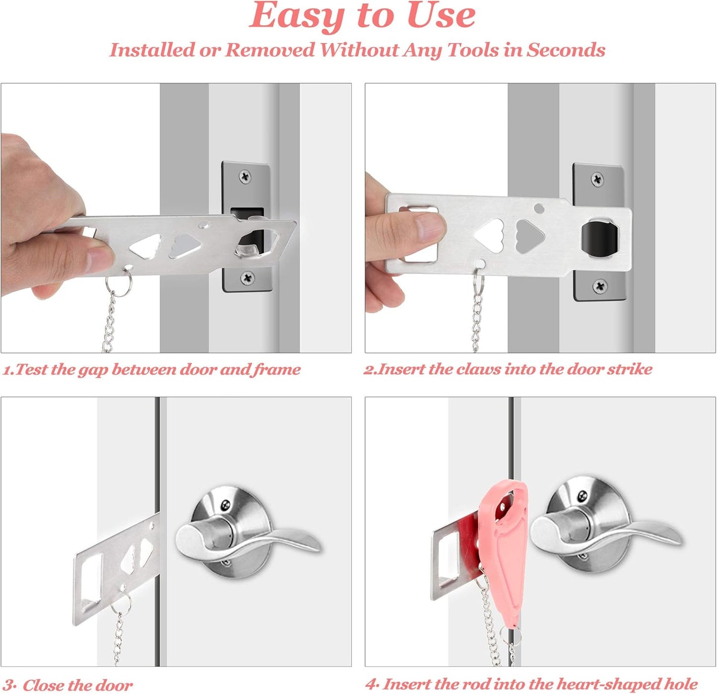 AceMining Pink Portable Door Lock for Home Security and Privacy - Travel Lockdown Lock for Traveling, Hotel, Apartment, College - 1 Pack