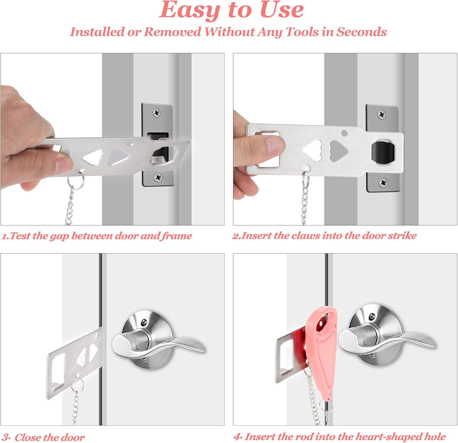 AceMining Pink Portable Door Lock for Home Security and Privacy - Travel Lockdown Lock for Traveling, Hotel, Apartment, College - 1 Pack