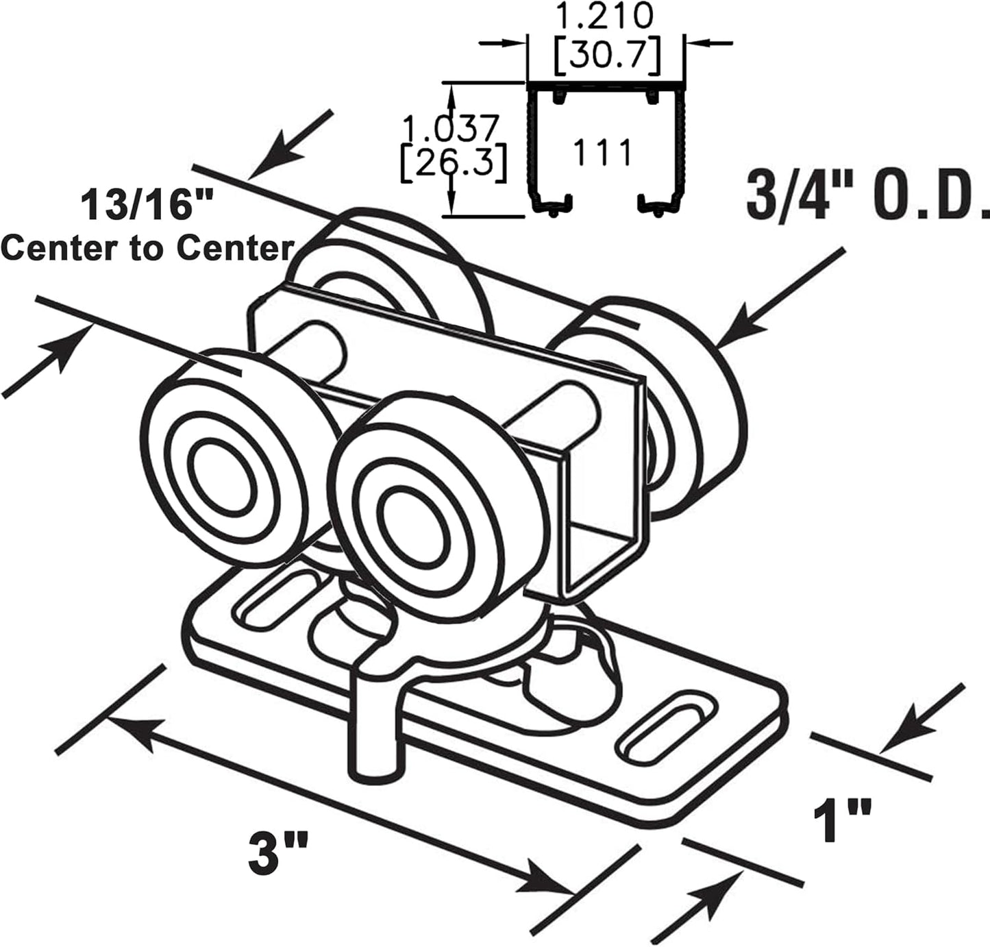 ACEPLANET 3/4" RV Pocket Door Ball Bearing Hangers Compatible with Johnson Parts #1025, #JR20565 & #H530 - Upgraded Quad Rollers, Fits 111/118F Series Track - 2 Pack