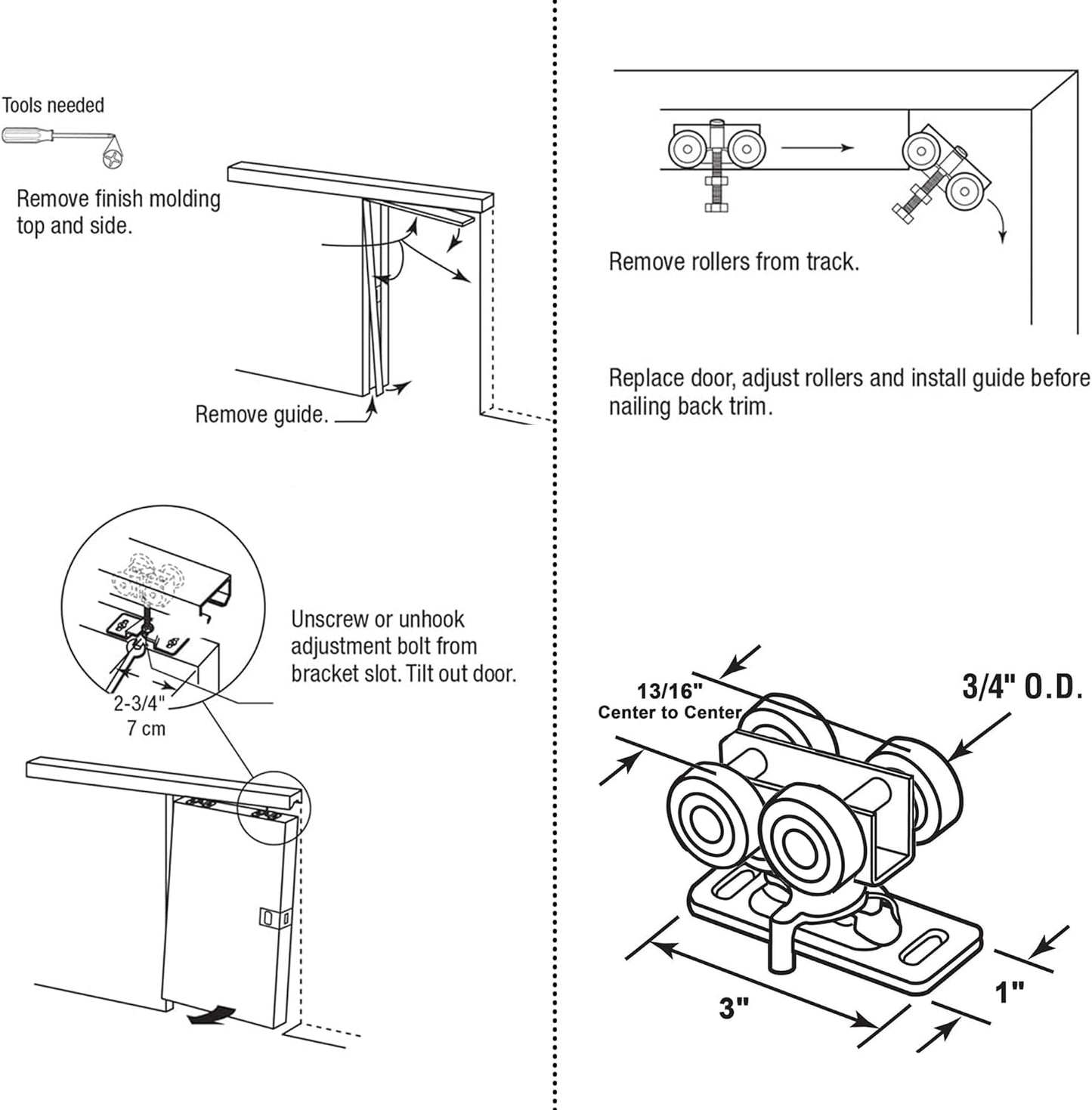 ACEPLANET 3/4" RV Pocket Door Ball Bearing Hangers Compatible with Johnson Parts #1025, #JR20565 & #H530 - Upgraded Quad Rollers, Fits 111/118F Series Track - 2 Pack