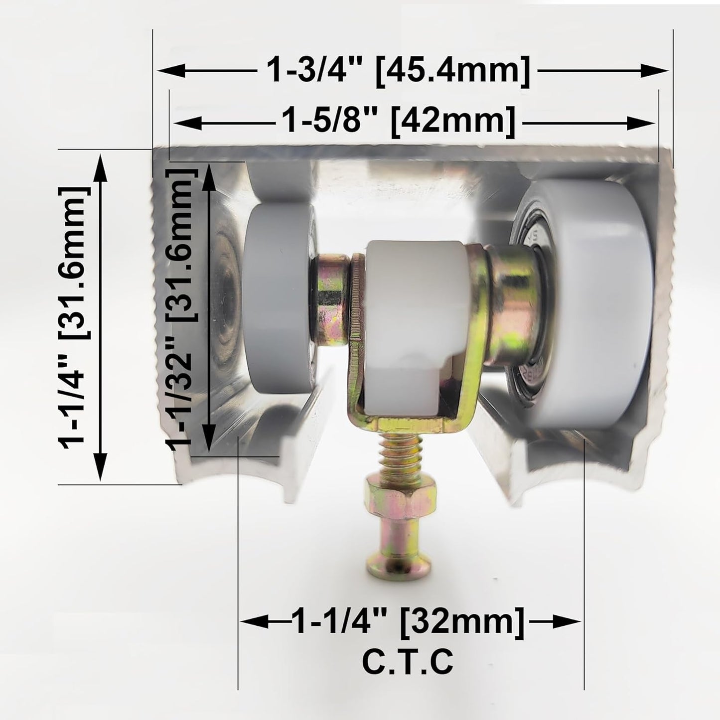 ACEPLANET Heavy Duty Pocket Door Hanger for Johnson Part #1125 & #1500 Hardware Kit - 1" Nylon Ball Bearing, 1-1/4" C.T.C, 1" Thick Doors, 200lbs Capacity - WildKart