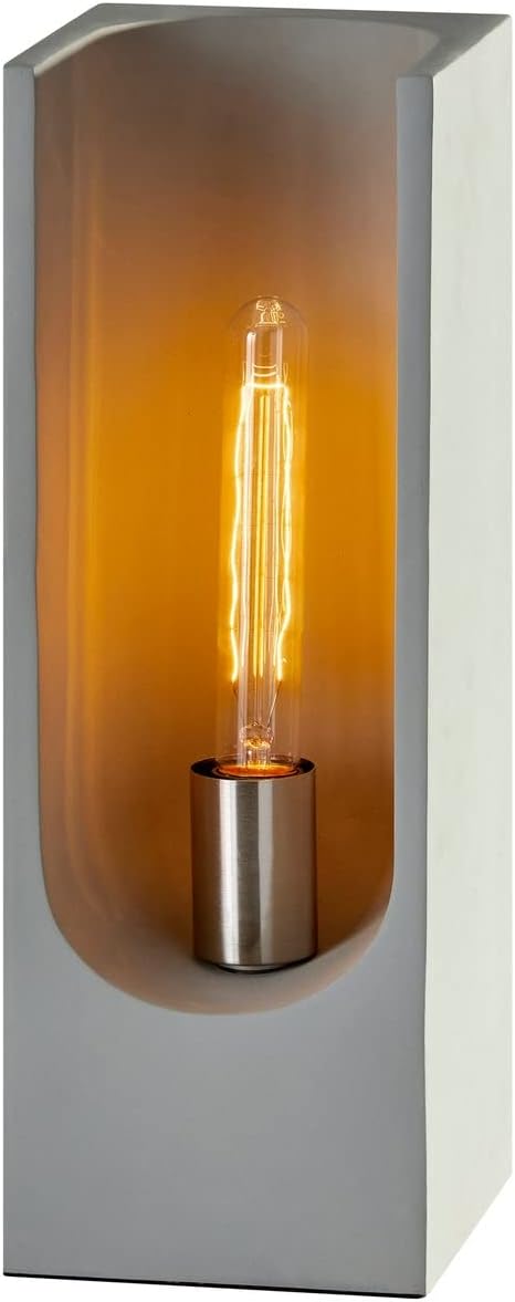 Adesso 3694-03 Clyde Tall Table Lantern - 16.5 in, 40W Tube, Cement with Brushed Steel Accents