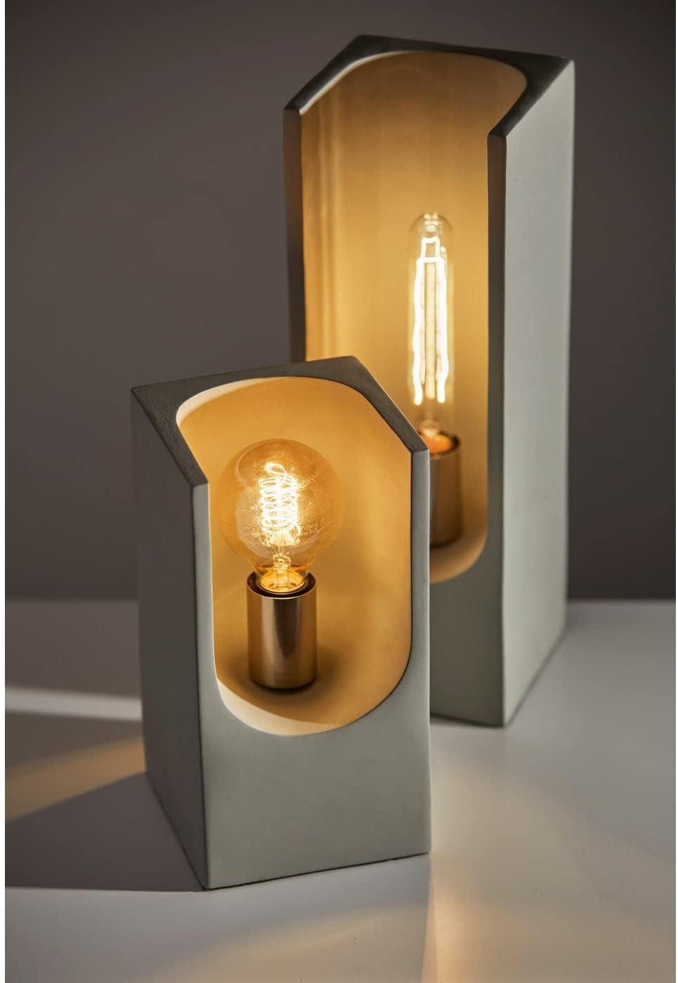 Adesso 3694-03 Clyde Tall Table Lantern - 16.5 in, 40W Tube, Cement with Brushed Steel Accents