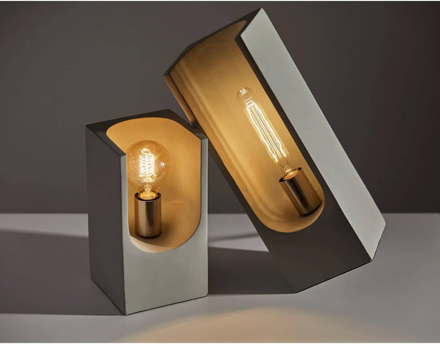 Adesso 3694-03 Clyde Tall Table Lantern - 16.5 in, 40W Tube, Cement with Brushed Steel Accents