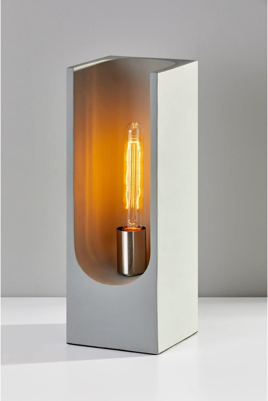Adesso 3694-03 Clyde Tall Table Lantern - 16.5 in, 40W Tube, Cement with Brushed Steel Accents