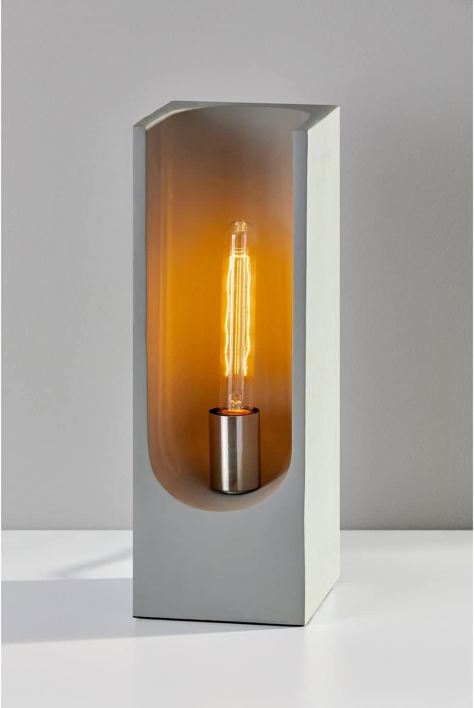 Adesso 3694-03 Clyde Tall Table Lantern - 16.5 in, 40W Tube, Cement with Brushed Steel Accents
