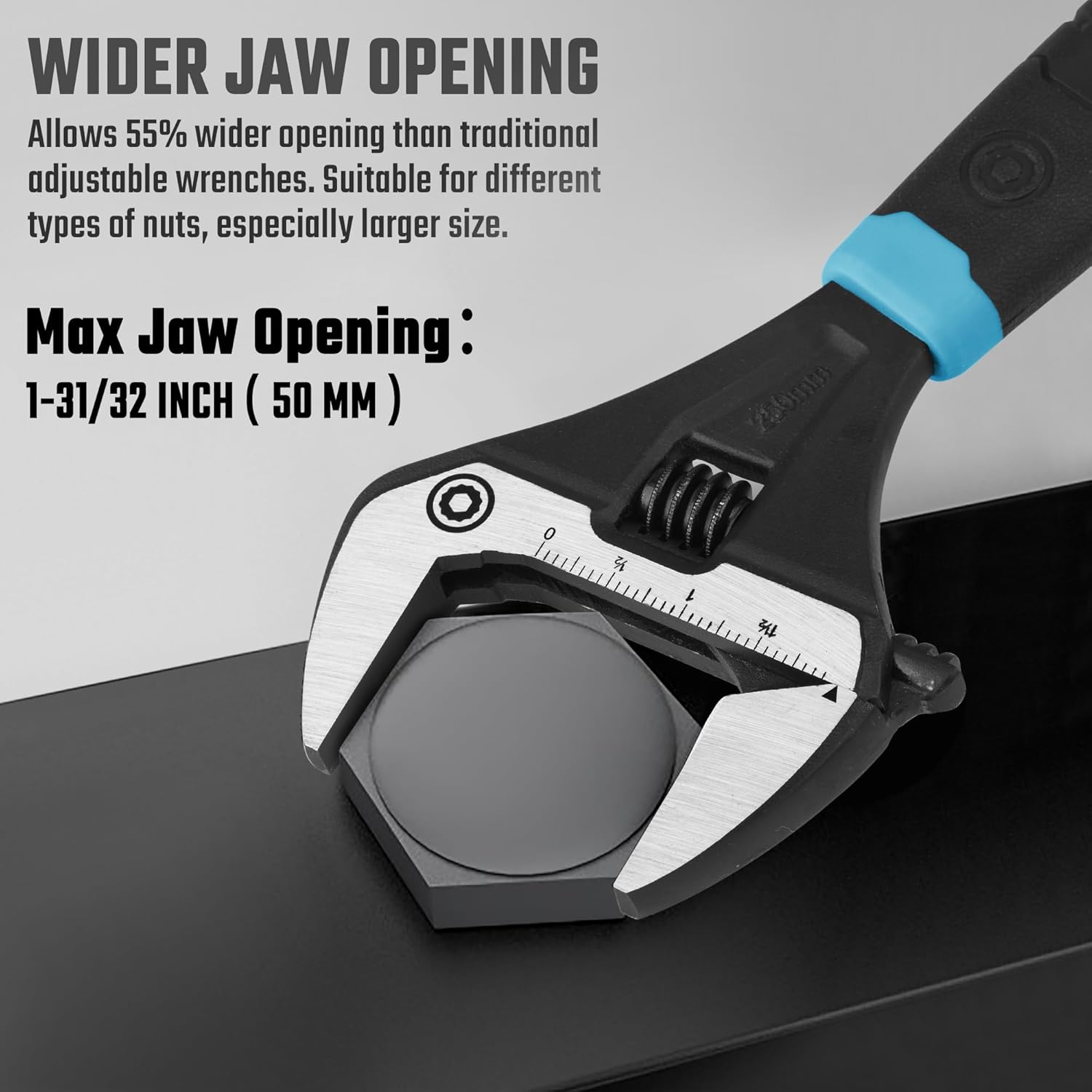 Adjustable 10-Inch Plumbing Wrench with Wide Jaw Opening, DURATECH CR-V Steel, SAE/Metric Scale, Ergonomic Handle