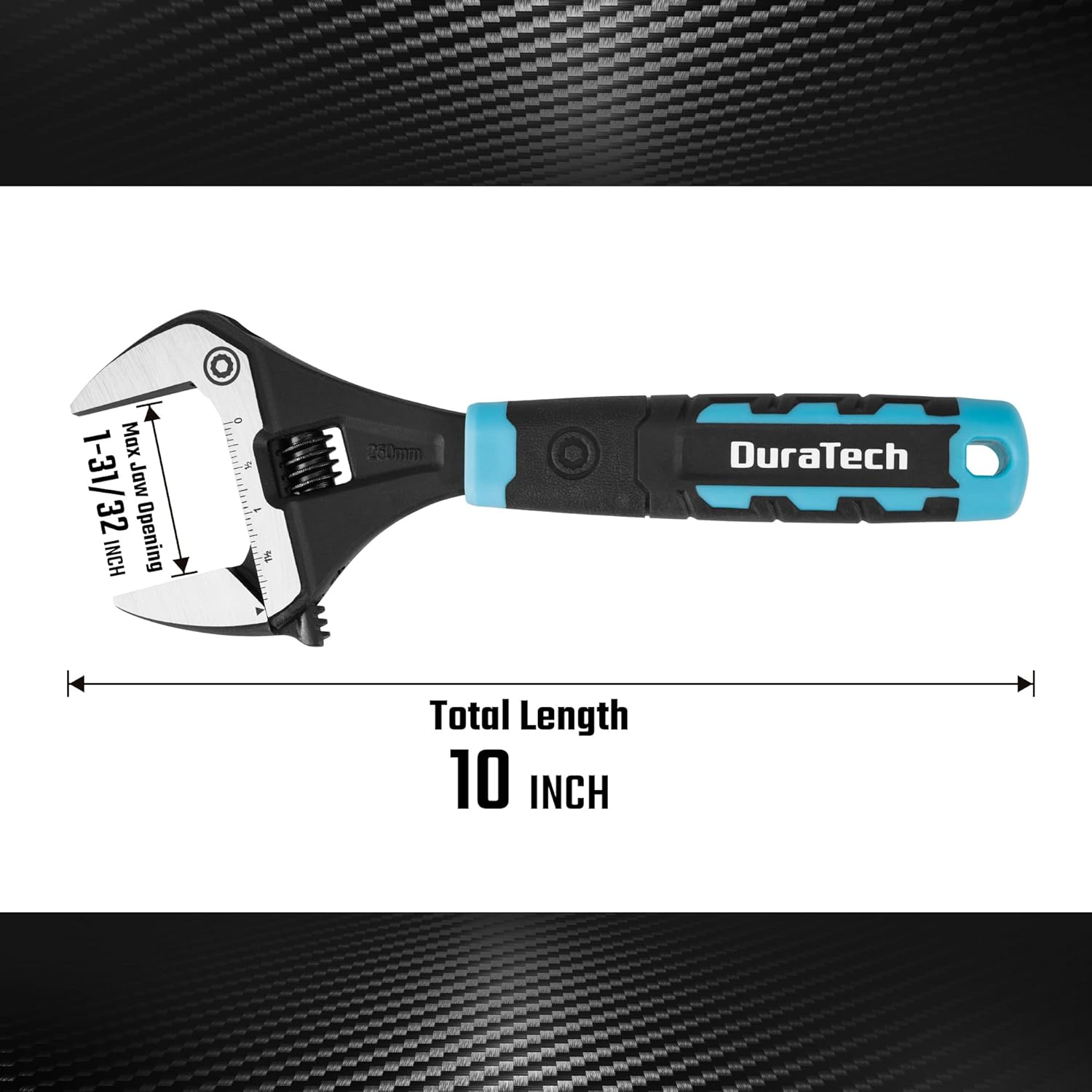 Adjustable 10-Inch Plumbing Wrench with Wide Jaw Opening, DURATECH CR-V Steel, SAE/Metric Scale, Ergonomic Handle