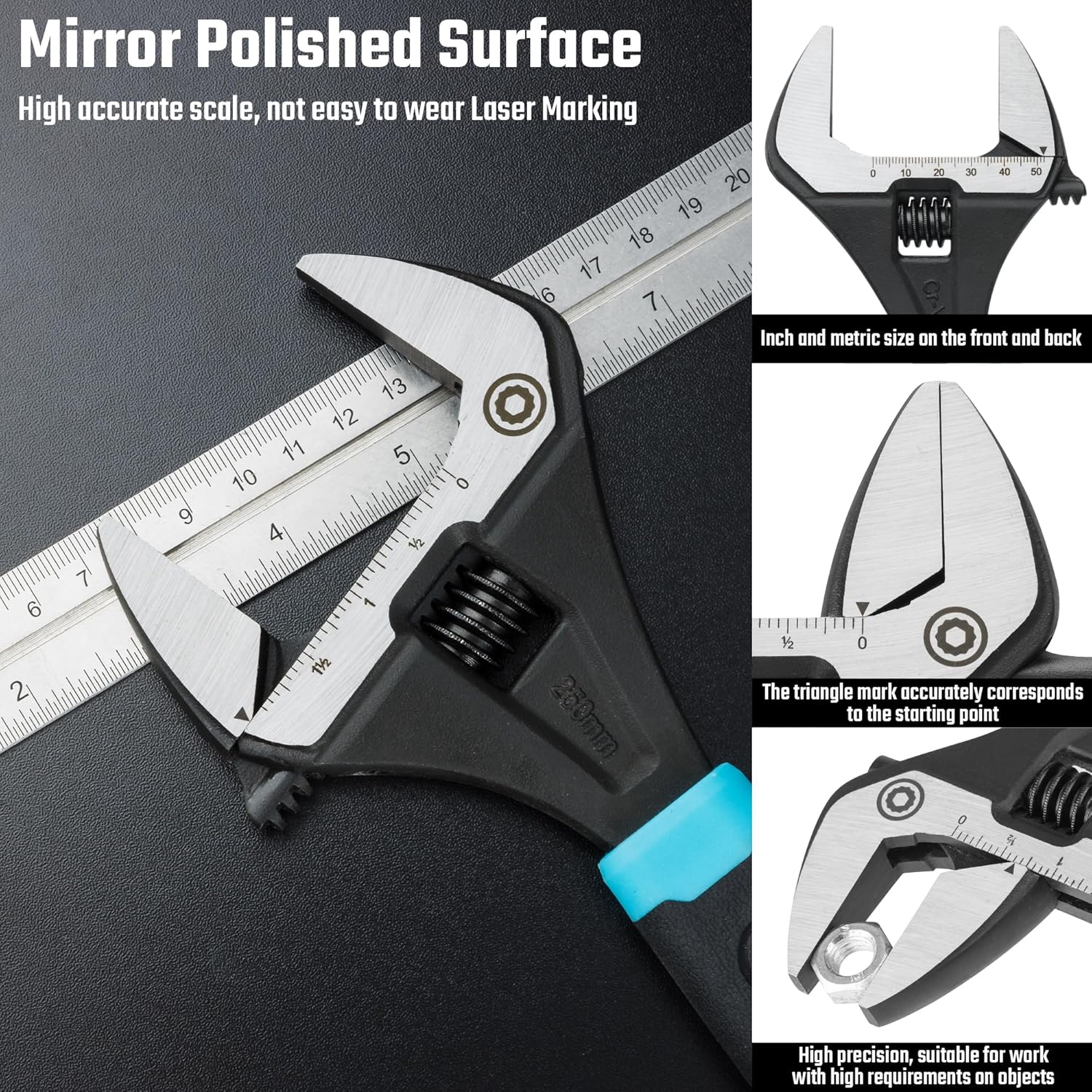 Adjustable 10-Inch Plumbing Wrench with Wide Jaw Opening, DURATECH CR-V Steel, SAE/Metric Scale, Ergonomic Handle