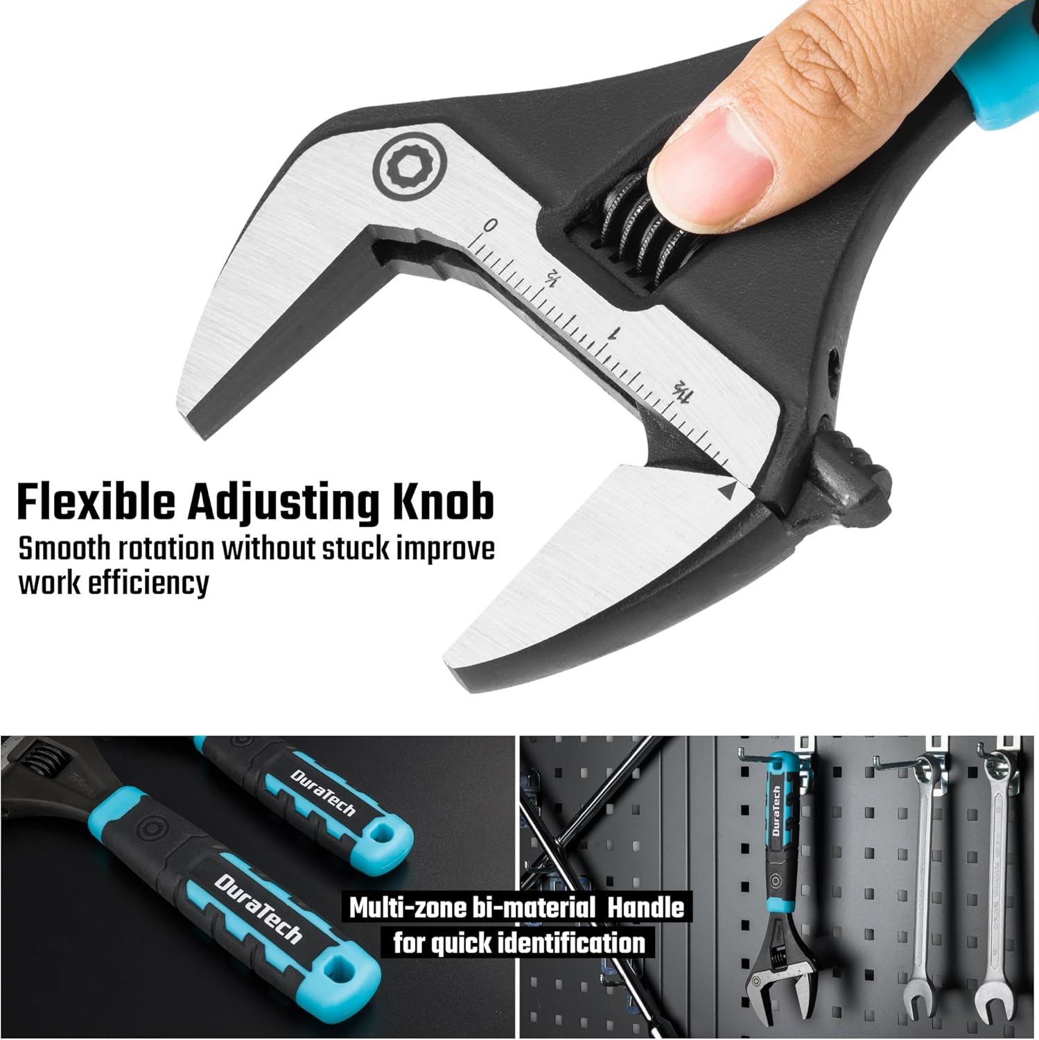 Adjustable 10-Inch Plumbing Wrench with Wide Jaw Opening, DURATECH CR-V Steel, SAE/Metric Scale, Ergonomic Handle