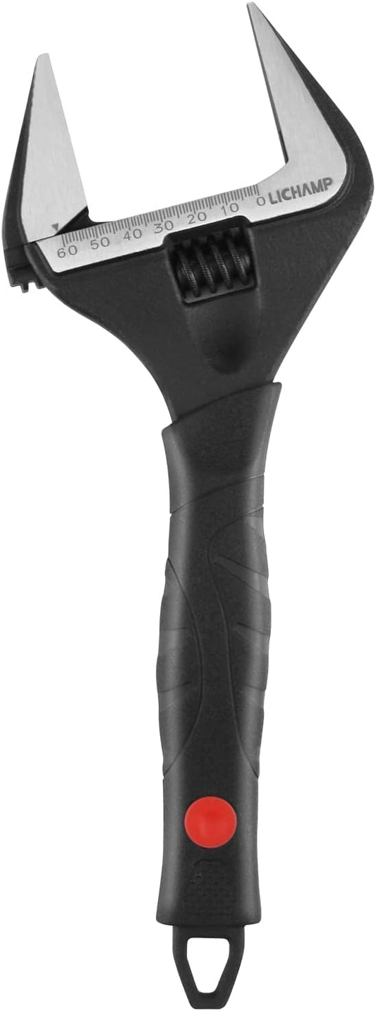 Adjustable 12-Inch Stubby Wrench with Wide 60mm Jaw Opening for Plumbing, Automotive, and Industry - Black
