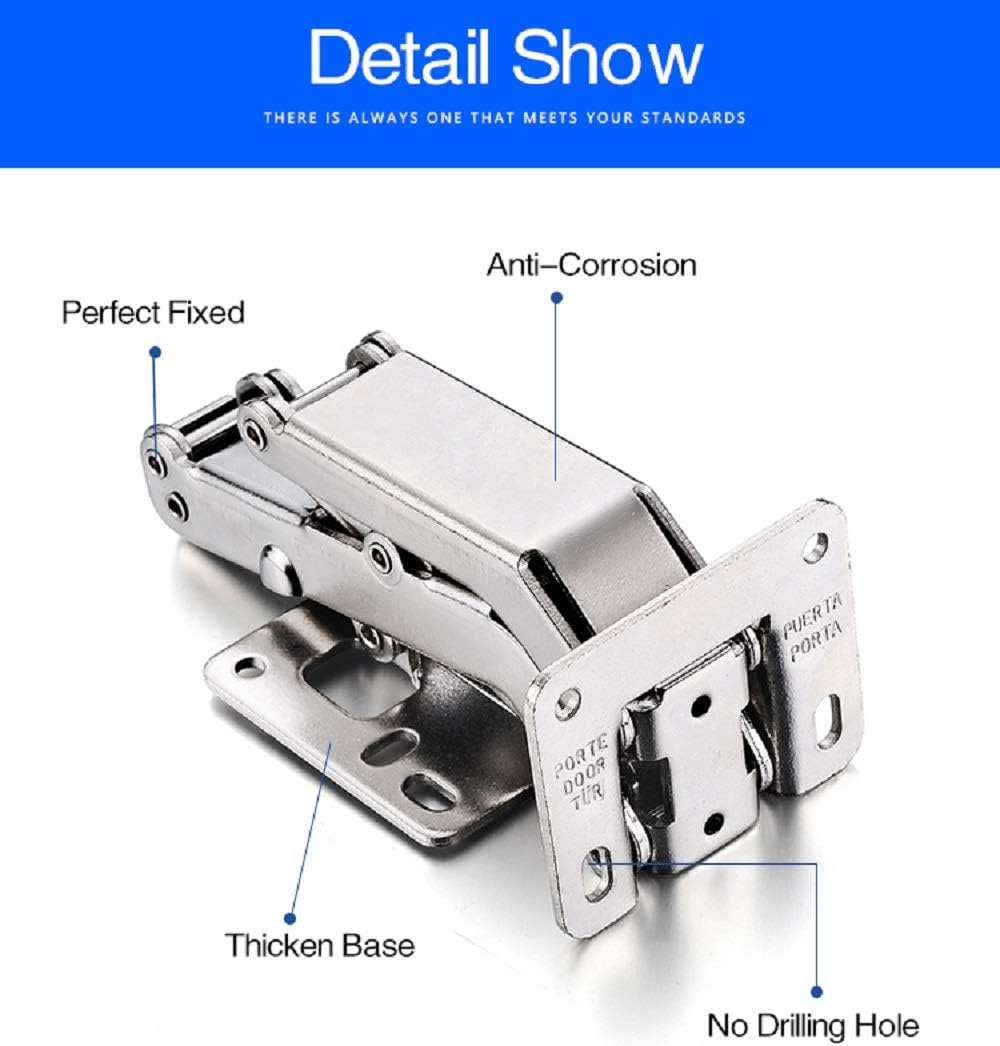 Adjustable 170 Degree Hidden Hydraulic Soft Closing Cabinet Door Hinges - Stainless Steel Buffer Damping Wardrobe Hinges, 1 Pair