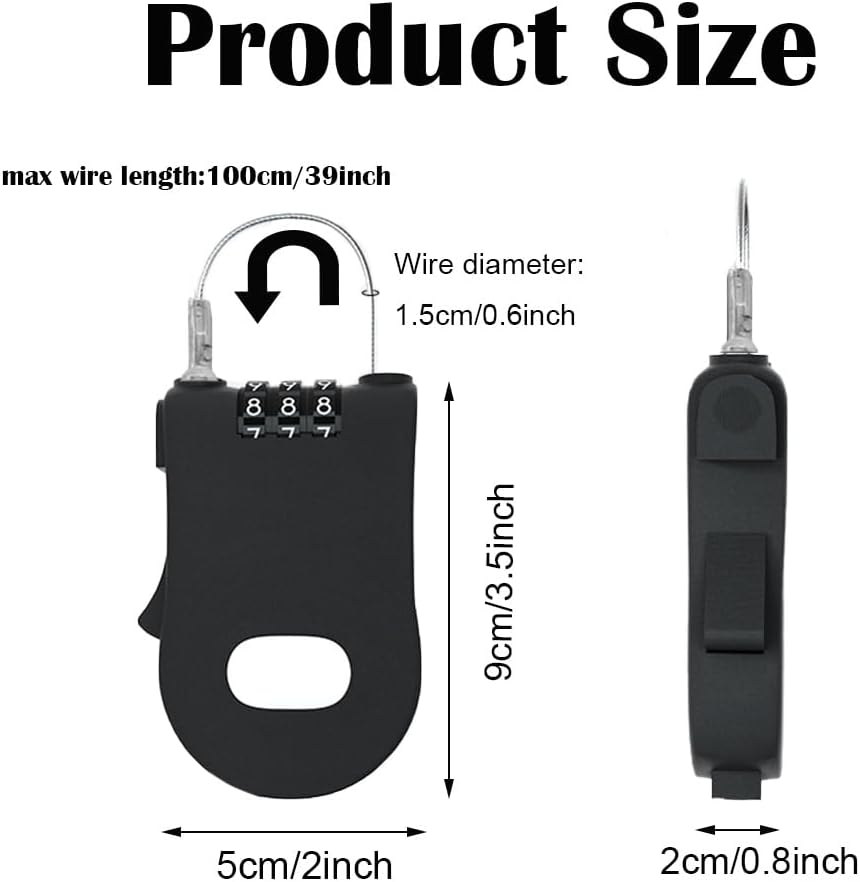 Adjustable 3 Digit Combination Cable Lock by SWENSENLin - 39 Inch Retractable Steel Wire Safety Lock for Stroller, Bike, Helmets, Snowboard, Luggage, Suitcase