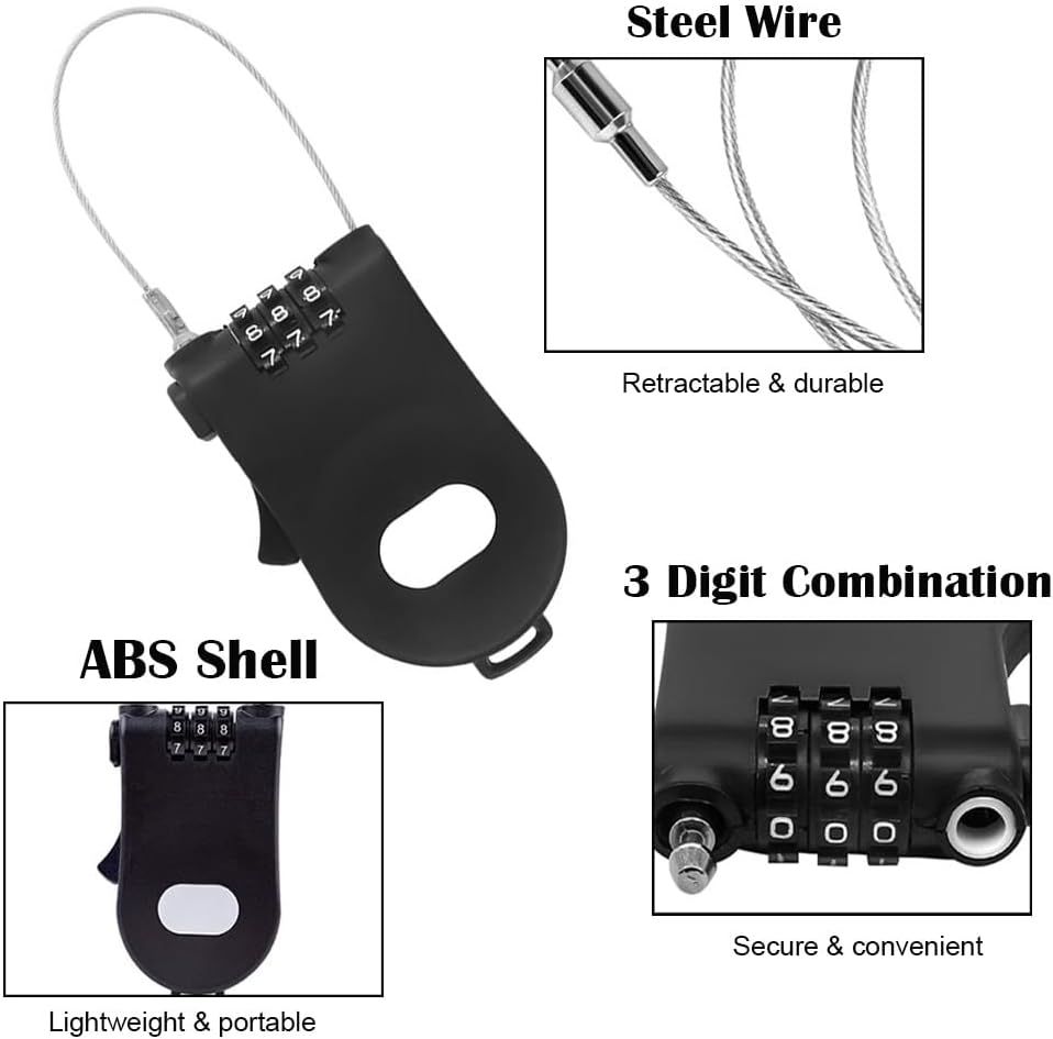 Adjustable 3 Digit Combination Cable Lock by SWENSENLin - 39 Inch Retractable Steel Wire Safety Lock for Stroller, Bike, Helmets, Snowboard, Luggage, Suitcase